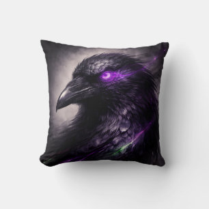 Coussin Corbeau sombre – Décor gothique aux yeux à reflets