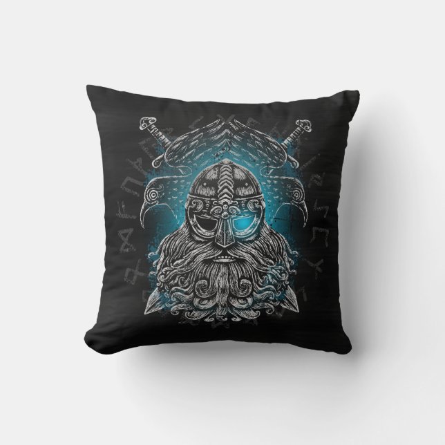 Coussin Corbeaux d'Odin Mythologie Viking Valhalla attend (Recto)