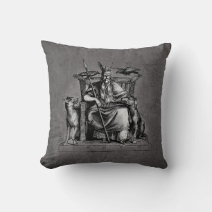 Coussin Corbeaux d'Odin sur Trône de Pierre Mythologie Vik