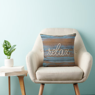 Coussin corde "relax" texte sur bois