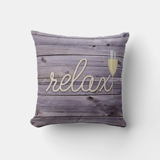 Coussin corde "relax" texte sur bois violet (Recto)