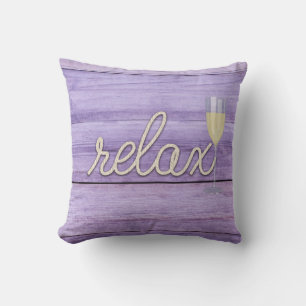 Coussin corde "relax" texte sur bois violet