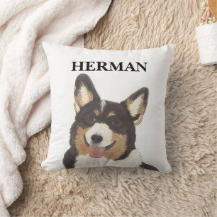 Coussin Corgi à tête noire personnalisée
