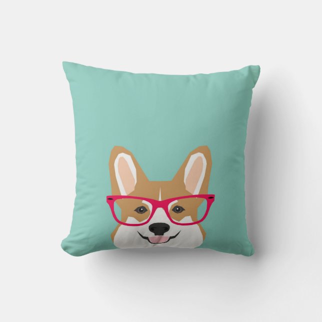 Coussin Corgi avec lunettes - Chien de Hipster, Corgi GIft (Recto)