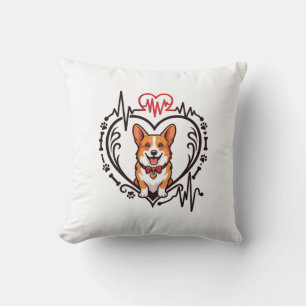 Coussin Corgi Chien Cœur Battement de cœur Ekg Nœud papill