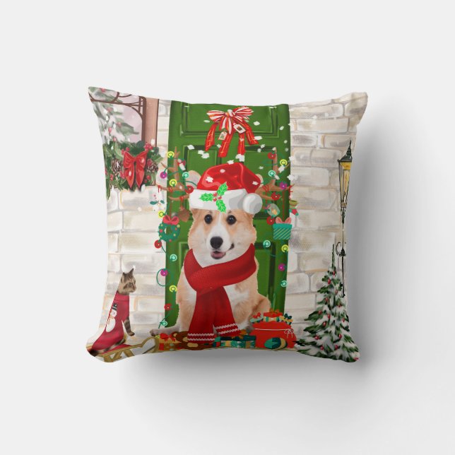 Coussin corgi Chien Noël (Recto)