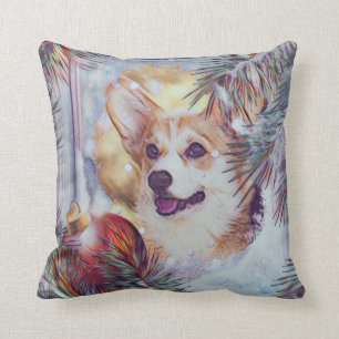 Coussin Corgi de Gallois dans la fenêtre d'hiver
