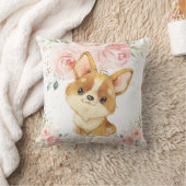 Coussin Corgi Dog Blush Rose Floral Girl adorable (Couverture)
