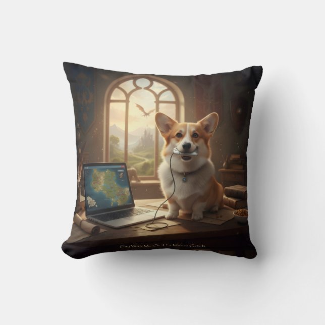 Coussin Corgi et souris (Recto)