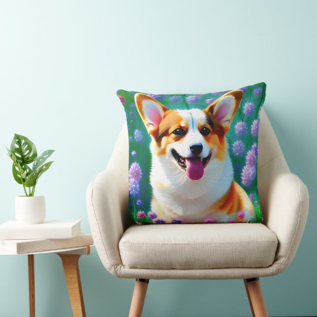 Coussin Corgi floral (Chaise)