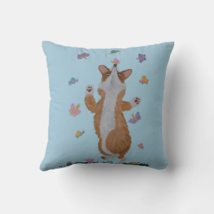 Coussin Corgi gallois dansant avec des papillons