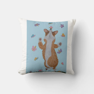 Coussin Corgi gallois dansant avec des papillons