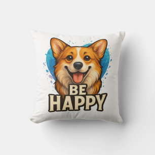 Coussin Corgi heureux avec cœur coloré - Conception pour a