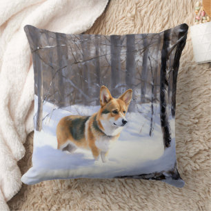 Coussin Corgi Noël sous la neige