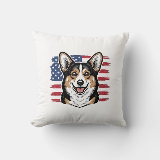 Coussin Corgi patriotique drapeau américain design vectori (Recto)