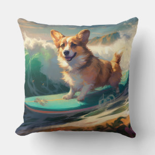Coussin Corgi Plage Surf Peinture