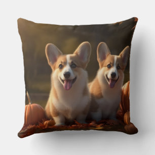 Coussin Corgi Puppy Automne Citrouille de plaisir