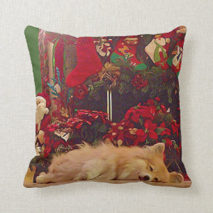 Coussin Corgi somnolent de Noël