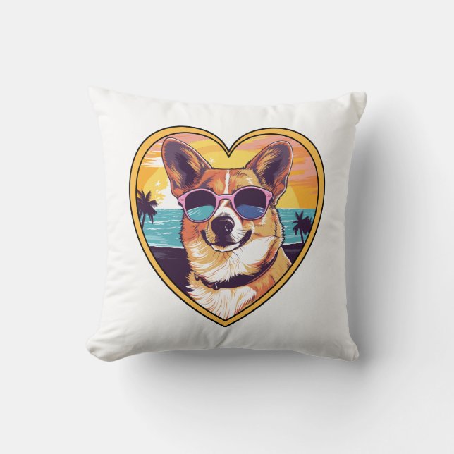 Coussin Corgi sur la plage (Recto)