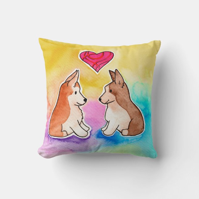 Coussin Corgis à l'aquarelle (Recto)