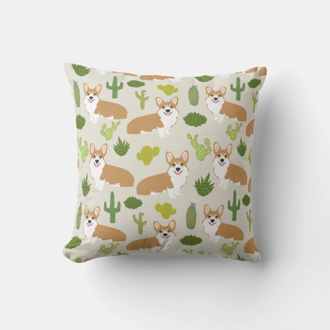Coussin corgis et cactus lancent l'oreiller - joli cadeau  (Recto)