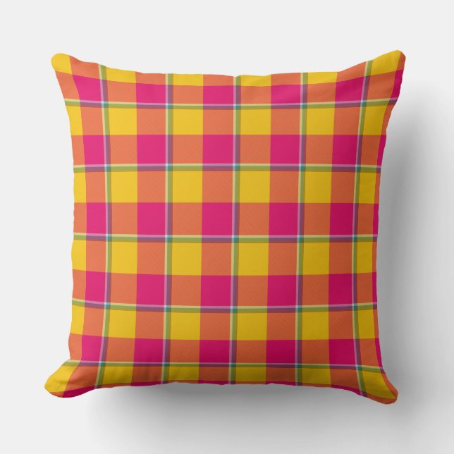 Coussin Corn and Razzmatazz Plaid Yellow Pink Gold (Recto)