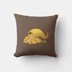 Coussin Corne d'abondance dorée élégante sur fond marron