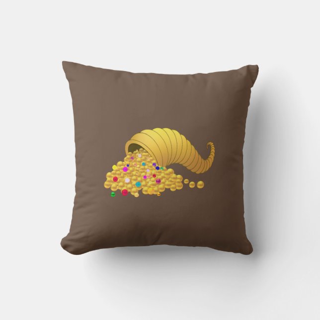 Coussin Corne d'abondance dorée élégante sur fond marron (Recto)