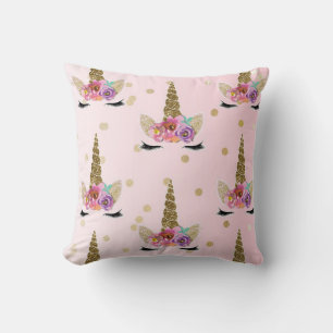Coussin Corne de Licorne Moderne Tendance Rose & Or #2