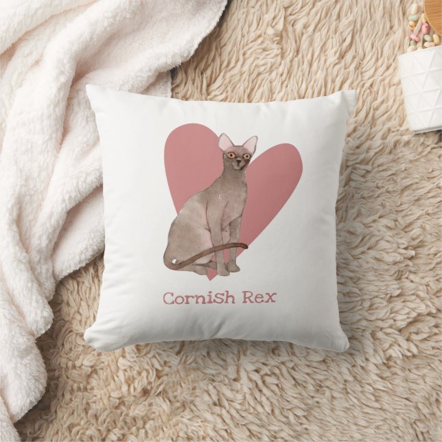 Coussin Cornouailles Rex Chat Aquarelle Kitty Coeur rose (Couverture)