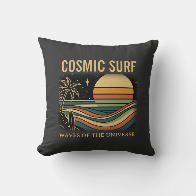 Coussin Cosmic Surf Retro Wave • Vintage Sunset Surfing (Recto)