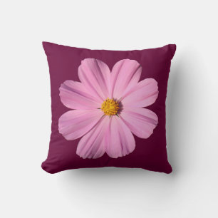 Coussin Cosmos rose - Sur rouge vin
