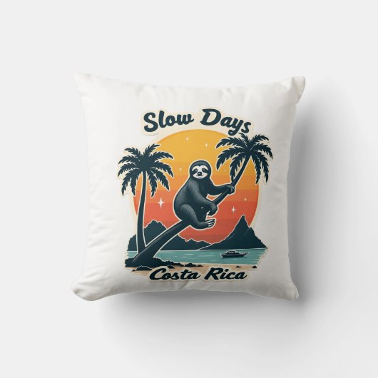 Coussin Costa Rica Sloth Vintage Sunset Travel Vector Shir (Recto)