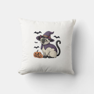 Coussin Costume de chat de sorcière chauve-souris citrouil
