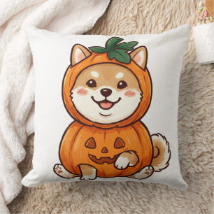 Coussin Costume de citrouille mignon Shiba Inu pour Hallow