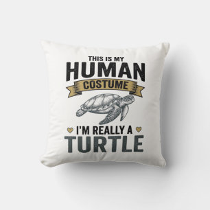 Coussin Costume de tortue drôle Dessin de gravure vintage_