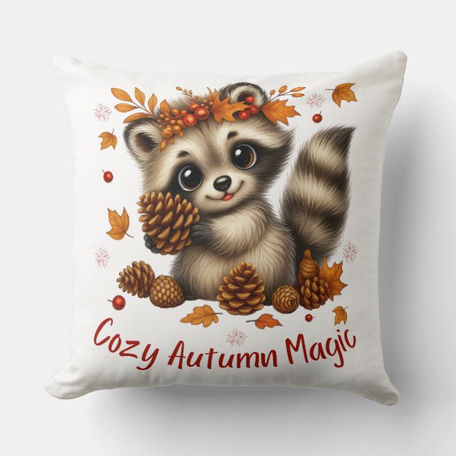 Coussin Cosy Automne Magic Racoon (Recto)