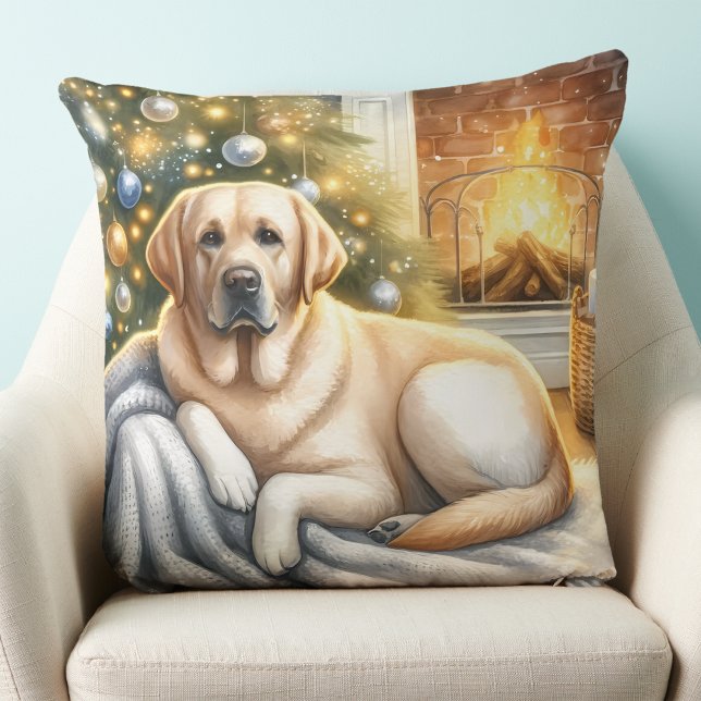Coussin Cosy Labrador Retriever Christmas Yellow Dog (Créateur téléchargé)