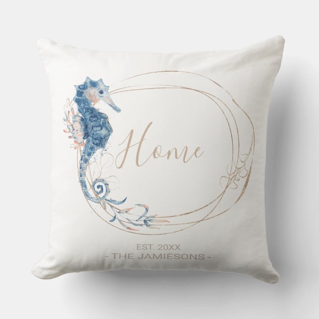 Coussin Côté Accueil Couleur bleue d'eau Cheval de mer per (Recto)