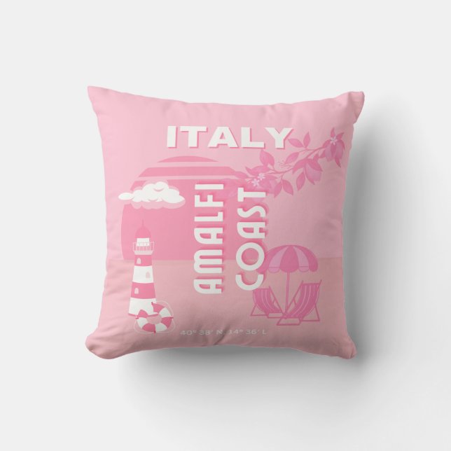 Coussin Côte d'Amalfi, Art Voyage, Rose (Recto)