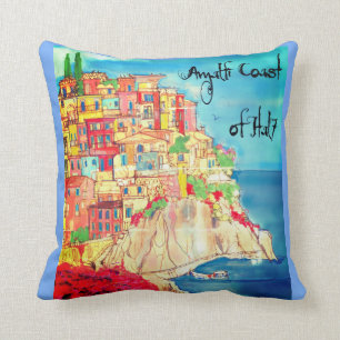 Coussin Côte d'Amalfi en Italie Aquarelle Méditerranée