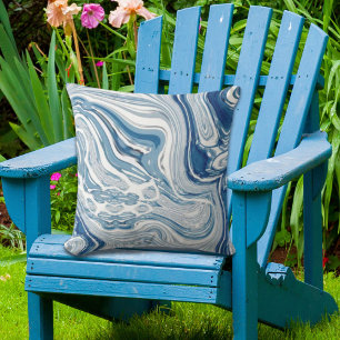 Coussin côte plage nautique vagues aquarelle bleu tourbill