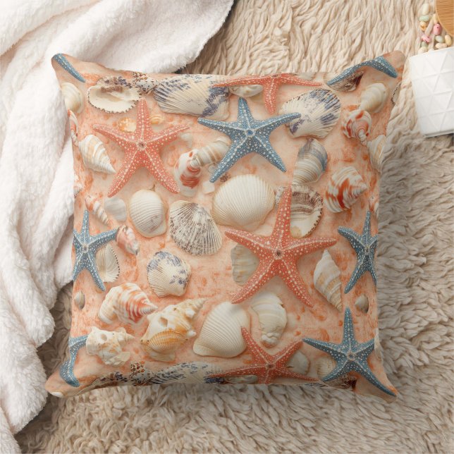 Coussin Côtière rustique - Coquillages, Poissons étoilés,  (Couverture)