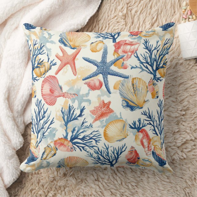 Coussin Côtière rustique - Coquillages, Starfish, Reef (10 (Couverture)