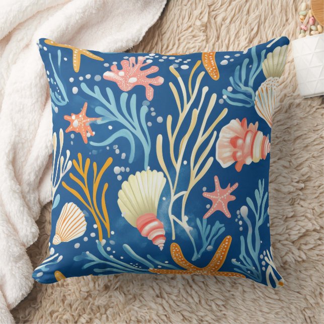 Coussin Côtière rustique - Coquillages, Starfish, Reef (26 (Couverture)