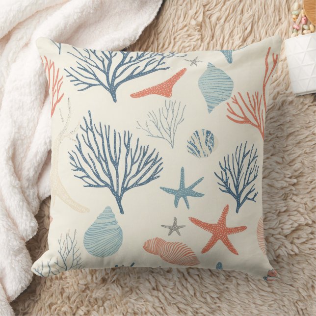Coussin Côtière rustique - Coquillages, Starfish, Reef (35 (Couverture)