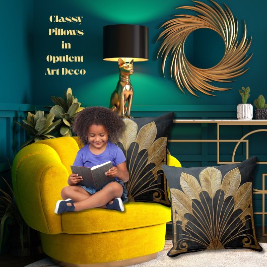 Coussin Coton 20 x 20 noir or Art déco gras élégant