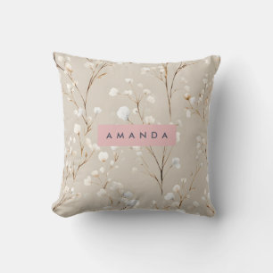 Coussin Coton Fleur Élégant Personnalisé Neutre