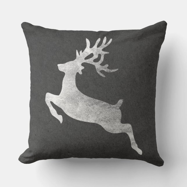 Coussin Cottage Argent Reindeer Graphite Kraft vacances (Recto)