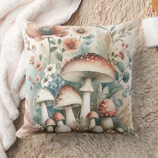 Coussin Cottage | Champignons et fleurs vintages (Couverture)